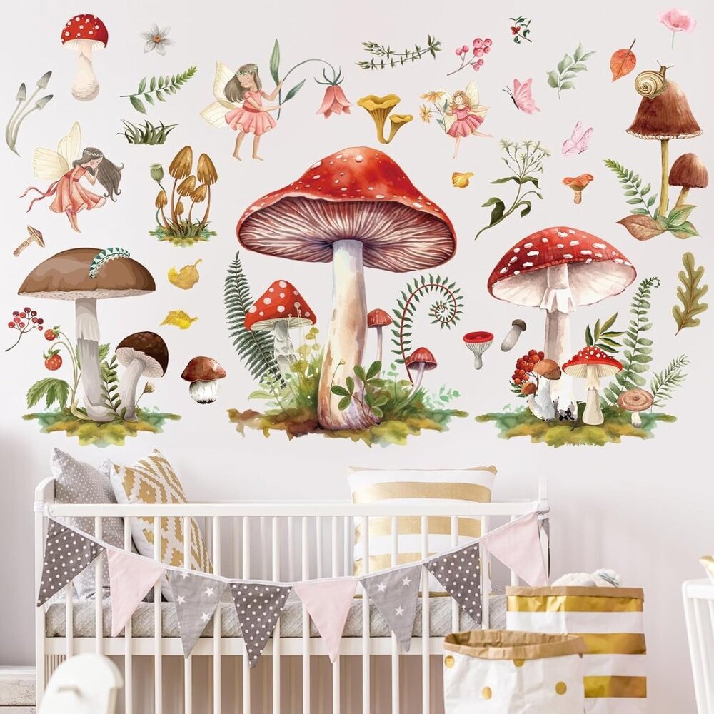 Fairy Wall Stickers Decor - Mushroom Wall Decals Flower Wall Sticker Removable F